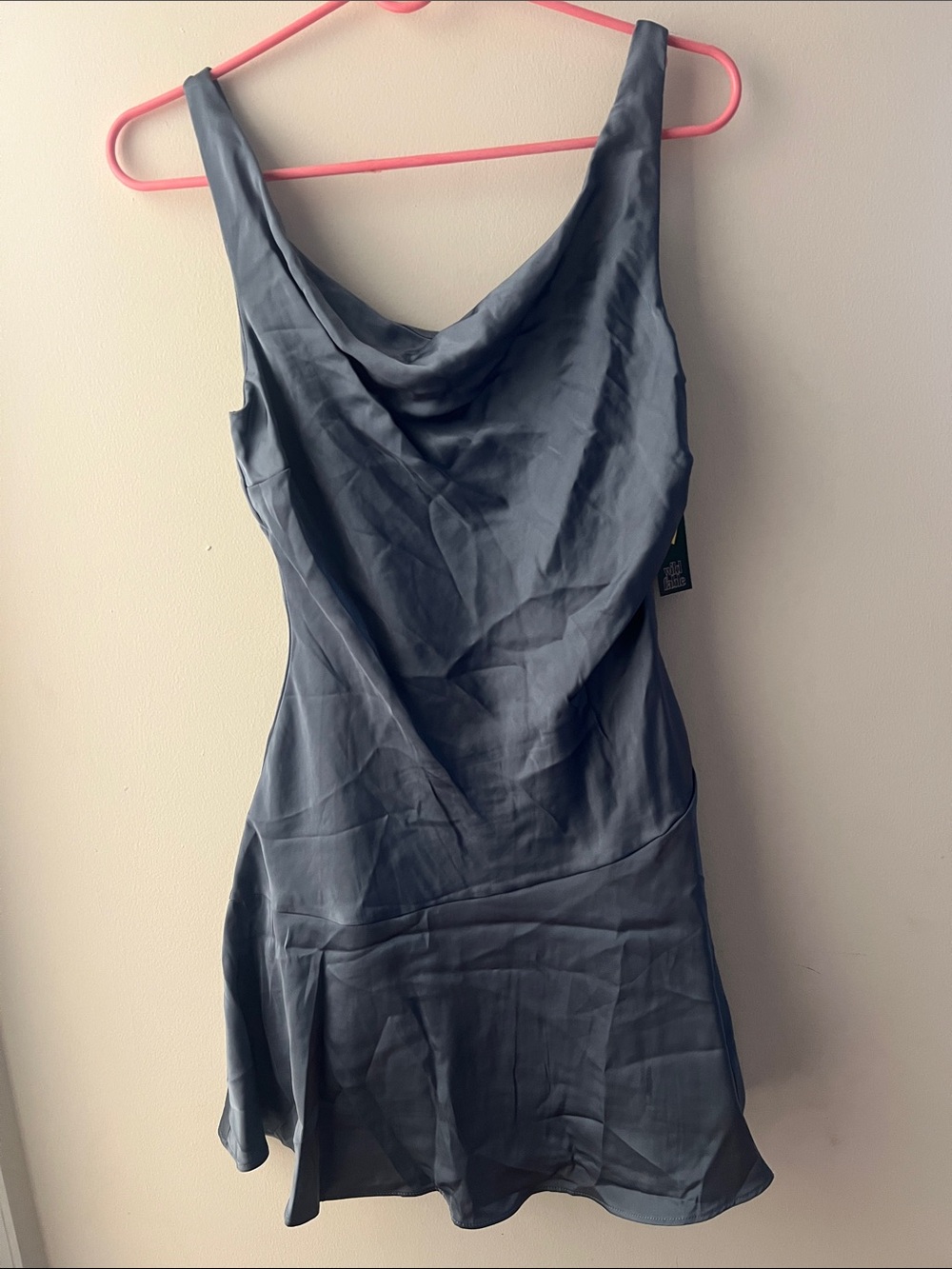 Cowl Neck Mini Slip Dress in Slate Blue